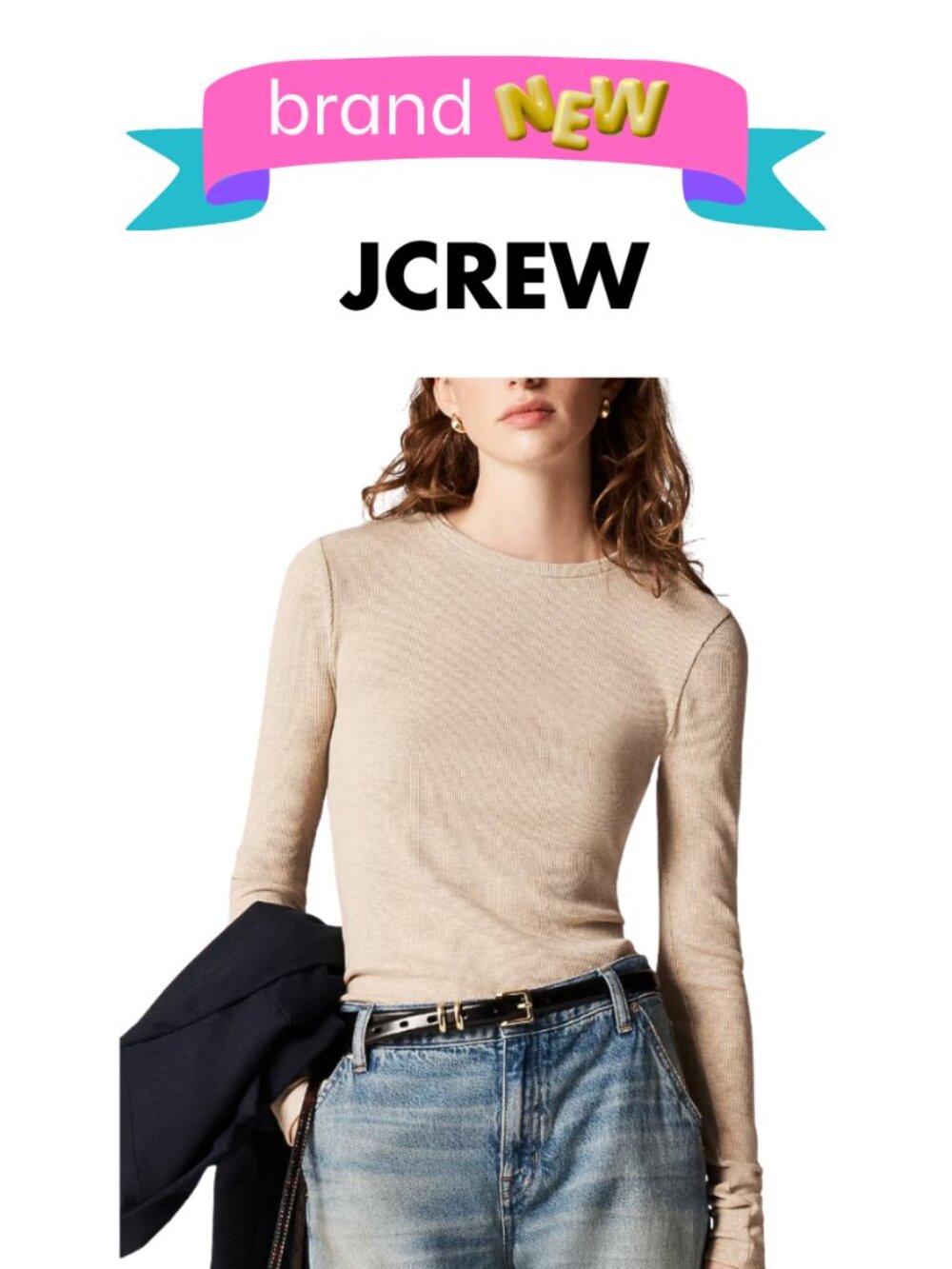 JCREW Perfect rib long-sleeve T-shirt Sand Size S New w/Tags